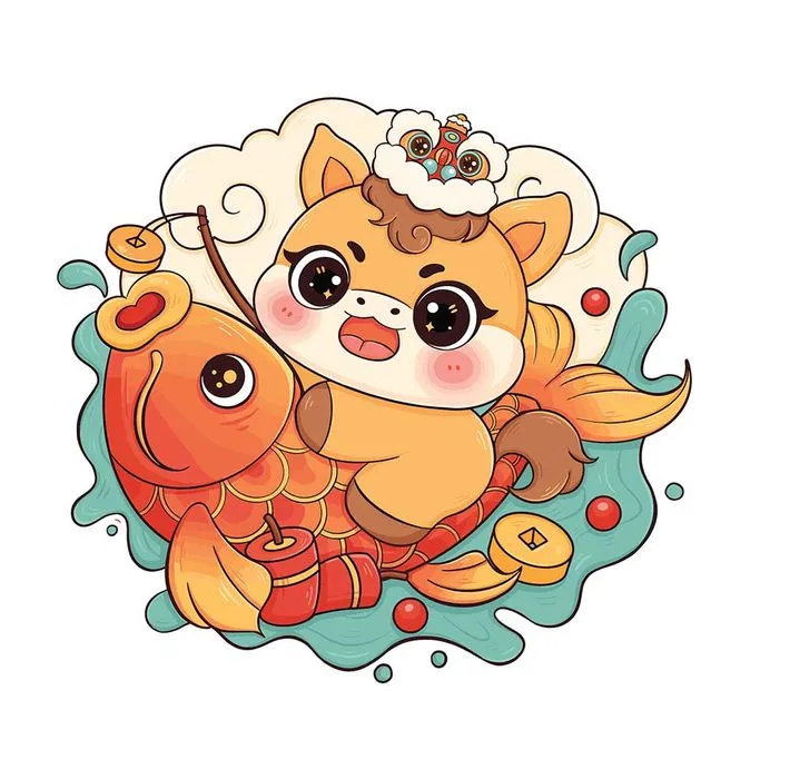 Linh Vật Ngựa Tết Cưỡi Cá Chép - Hình Minh Họa Vector EPS