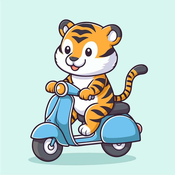 Hình ảnh chú hổ đi xe máy file vector mẫu CR1486