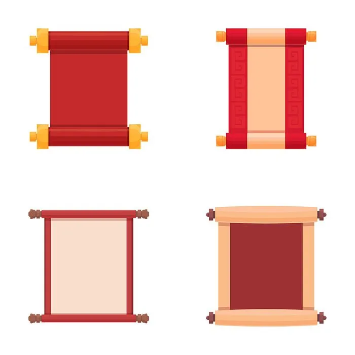 Set 4 Cuộn Giấy Câu Đối Tết Phong Cách Minh Họa EPS