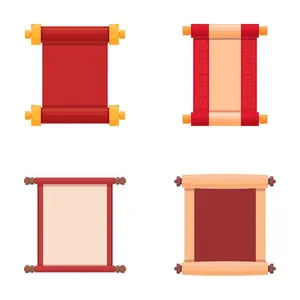 Set 4 Cuộn Giấy Câu Đối Tết Phong Cách Minh Họa EPS