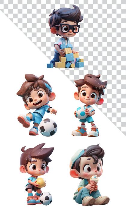 Hình ảnh cậu bé học sinh đá bóng 3D file PNG mẫu CR820