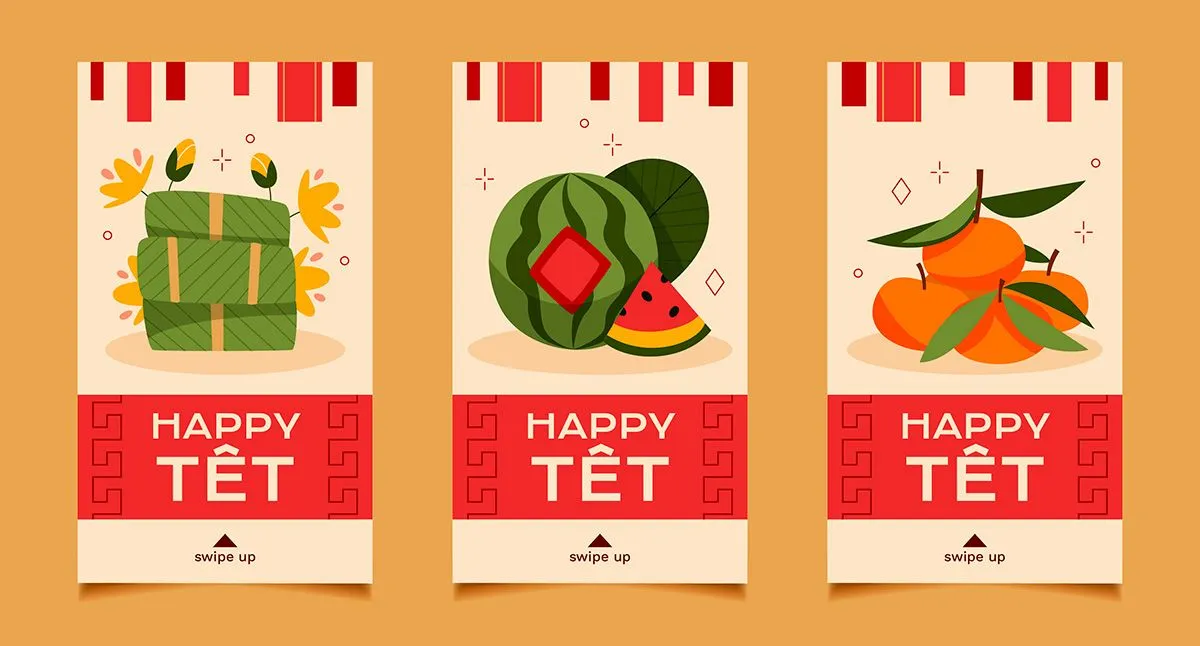 Poster Chúc Mừng Năm Mới Tết Nguyên Đán Dễ Thương - File EPS