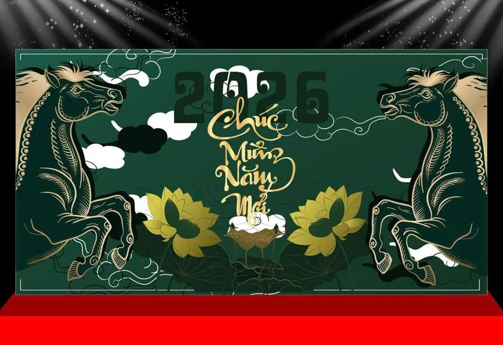 Backdrop Tết 2026 Đôi Ngựa Vàng - Thiết Kế Vector CDR