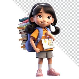 Hình ảnh cô bé đeo cặp sách đi học 3D file PNG mẫu CR888