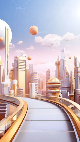 Background Thành Phố Tương Lai Hồng Vàng Cho E-commerce