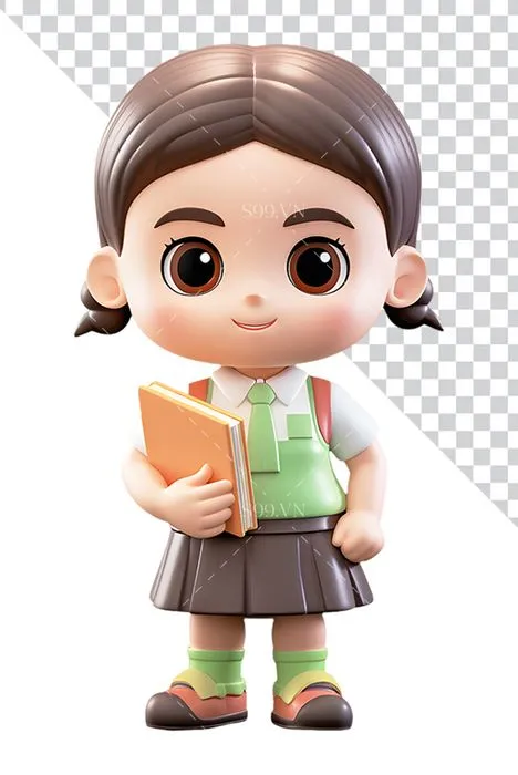 Hình ảnh cô bé đang cầm quyển sách file PNG mẫu CR1728