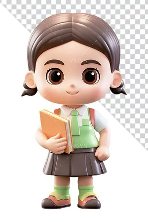 Hình ảnh cô bé đang cầm quyển sách file PNG mẫu CR1728