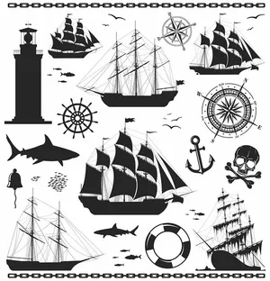 Bộ sưu tập thuyền buồm file vector mẫu HH131
