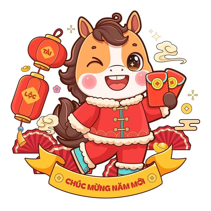 Linh Vật Ngựa Tết Nguyên Đán Dễ Thương - Hình Minh Họa Vector EPS