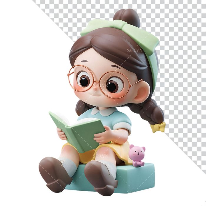 Hình ảnh bé gái ngồi đọc sách 3D file PNG mẫu CR830