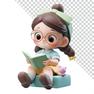 Hình ảnh bé gái ngồi đọc sách 3D file PNG mẫu CR830
