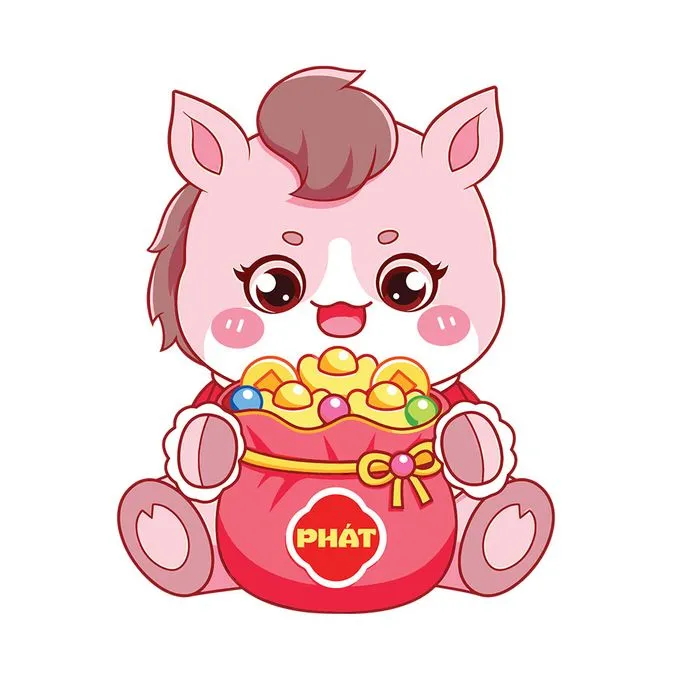 Linh Vật Ngựa Tết Ấm Áp & Túi Tiền May Mắn - Minh Họa Vector EPS