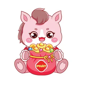 Linh Vật Ngựa Tết Ấm Áp & Túi Tiền May Mắn - Minh Họa Vector EPS