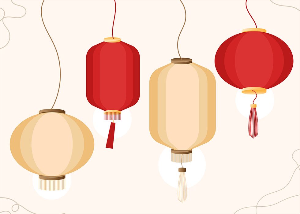 Hình ảnh đèn lồng treo màu đỏ hình tròn cổ xưa file vector mẫu CR445