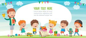 Banner cô giáo và các bé học tập file vector mẫu CR220