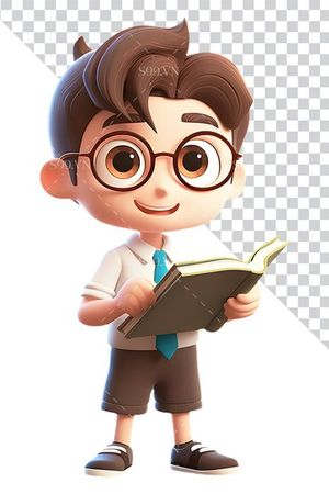 Hình ảnh cậu học sinh cầm quyển sách 3D file PNG mẫu CR853