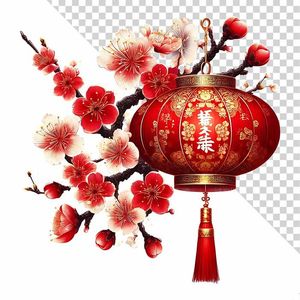 Hình ảnh đèn lồng đỏ hình tròn trang trí cây đào file PNG mẫu CR539