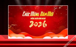 Backdrop Tết 2026 Đỏ May Mắn - Thiết Kế Chuyên Nghiệp Dễ Chỉnh Sửa