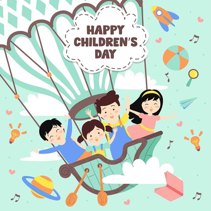 Banner trẻ em cùng nhau vui chơi khinh khí cầu file vector mẫu CR1235