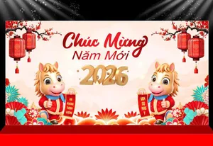 Backdrop Tết 2026 Hình Ngựa Hoạt Hình Đáng Yêu - File CDR Sẵn Sàng In