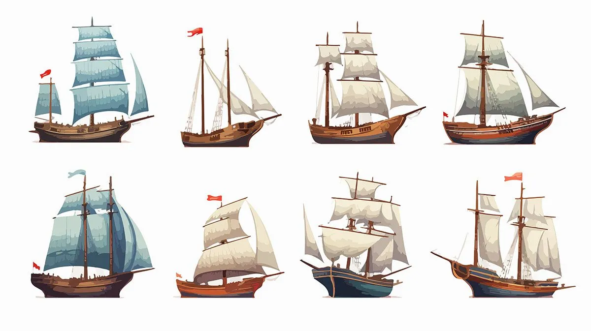 Bộ sưu tập con thuyền buồm file vector mẫu HH156