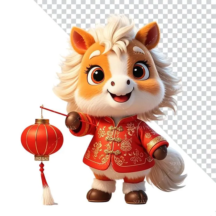 Linh Vật Ngựa Tết Nguyên Đán Dễ Thương - Minh Họa PNG Cao Cấp