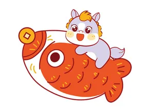 Linh Vật Ngựa Tết Cưỡi Cá Chép Minh Họa Vector EPS