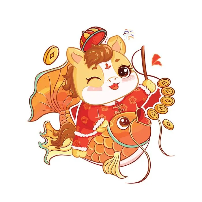 Linh Vật Ngựa Tết Bính Ngọ 2026 Cưỡi Cá Chép Vàng - Thiết Kế EPS