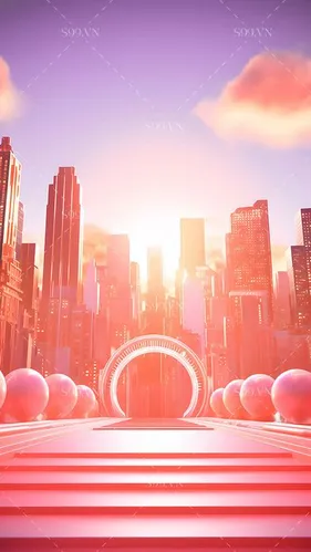 Background Thành Phố Hồng Tương Lai Cho Thương Mại Điện Tử PNG