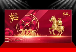 Backdrop Tết 2026 Đinh Mão – Thiết Kế Vàng May Mắn