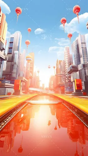 Background Thành Phố Tương Lai Sống Động - File PNG Chất Lượng Cao