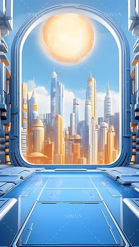 Background Tương Lai Khoa Học Viễn Tưởng - Cửa Sổ Thành Phố Bình Minh