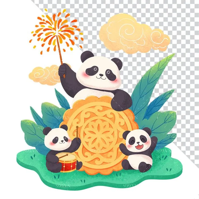 Gia Đình Gấu Trúc Đón Trung Thu Vui Vẻ Cùng Bánh Và Pháo Hoa