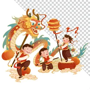 Hình Minh Họa Tết Thiếu Nhi Vui Chơi Cùng Rồng Và Lồng Đèn PNG
