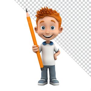 Hình ảnh cậu học sinh cầm cây bút chì 3D file PNG mẫu CR881