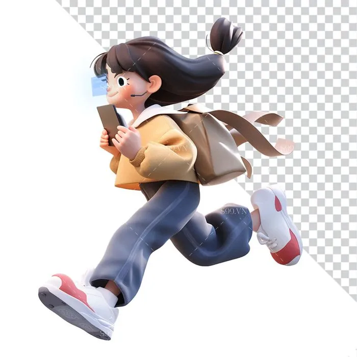 Hình ảnh cô bé chạy đi học file PNG mẫu CR1718