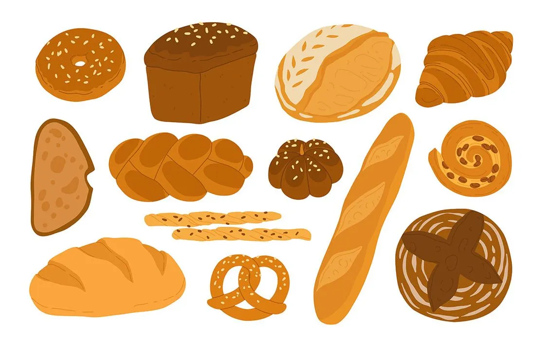 Bộ sưu tập minh họa bánh mì và bánh nướng EPS đa dạng, dễ chỉnh sửa