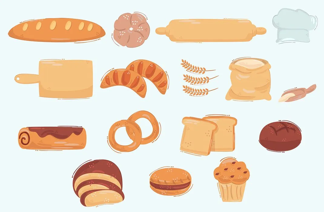 Bộ Hình Minh Họa Bánh Mì & Dụng Cụ Làm Bánh Vector EPS