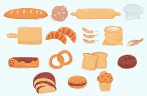 Bộ Hình Minh Họa Bánh Mì & Dụng Cụ Làm Bánh Vector EPS