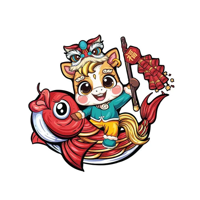 Linh Vật Ngựa Tết Cưỡi Cá Chép - Phong Cách Hoạt Hình Dễ Thương