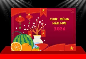 Backdrop Tết 2026 Đỏ May Mắn Chúc Mừng Năm Mới - File CDR