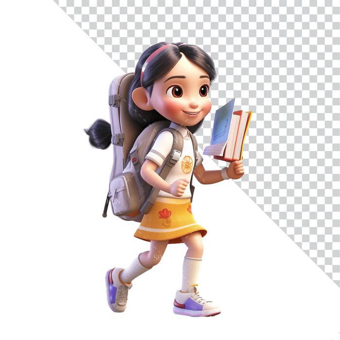 Hình ảnh bé gái đeo cạp đi học 3D file PNG mẫu CR883