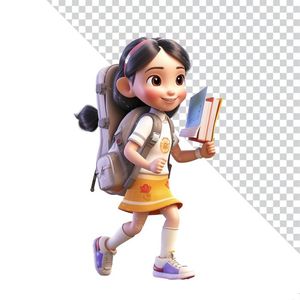 Hình ảnh bé gái đeo cạp đi học 3D file PNG mẫu CR883