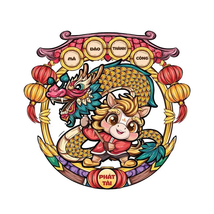 Linh Vật Ngựa Tết & Rồng Vàng - Hình Minh Họa Vector EPS Độc Đáo