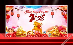 Backdrop Tết 2026 Ất Tỵ - Mã Đáo Thành Công (CDR) - File thiết kế
