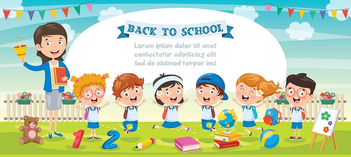 Banner cô giáo và các bé học tập file vector mẫu CR219