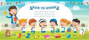 Banner cô giáo và các bé học tập file vector mẫu CR219
