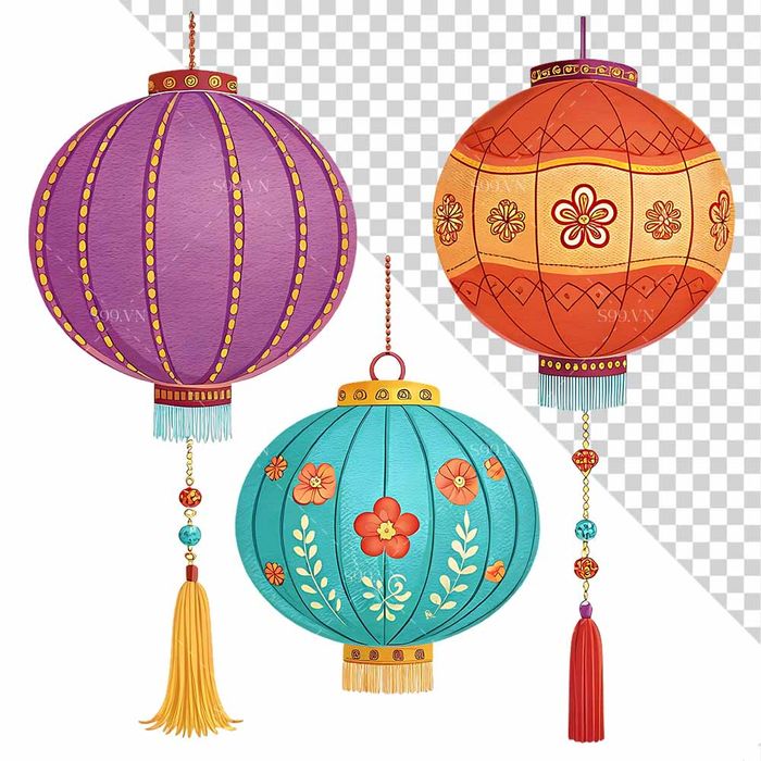 Hình ảnh đèn lồng nhiều màu sắc trang trí ngày lễ tết file PNG mẫu CR583