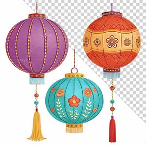 Hình ảnh đèn lồng nhiều màu sắc trang trí ngày lễ tết file PNG mẫu CR583
