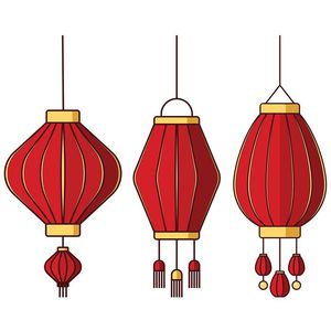 Hình ảnh đèn lồng treo màu đỏ hình tròn cổ xưa file vector mẫu CR443